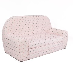 KLEINES KINDER-SCHLAFSOFA 65, GRAU-ROSA MIT HERZEN
