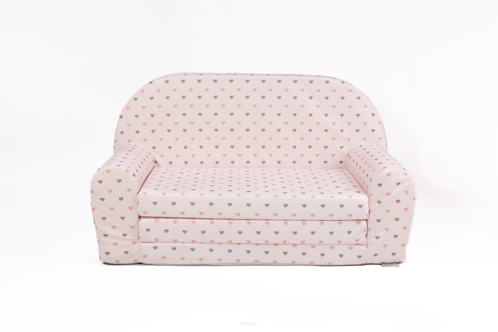 Kindersofa MINI Kindercouch W386_65 Beige Herzen Grau/Rosa