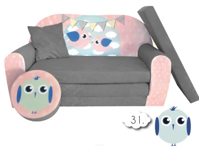 Kindersofa zum Aufklappen Bird Cloud 31. Bird Grey