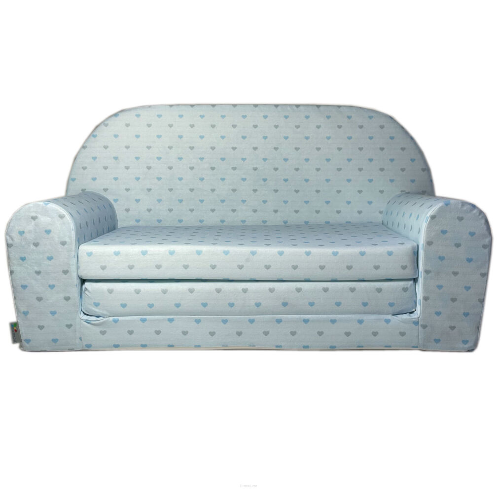 Kindersofa MINI Kindercouch W386_66 Blau Herzen Grau/Blau