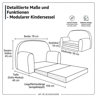 Mini-Sofa Rosalia - Ausklappbares Kindersofa aus Cord - 28