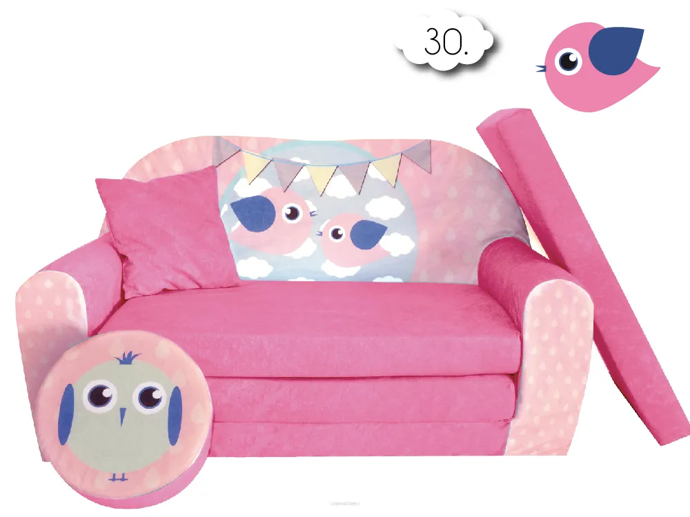 Kindersofa zum Aufklappen Bird Cloud 30. Bird Pink