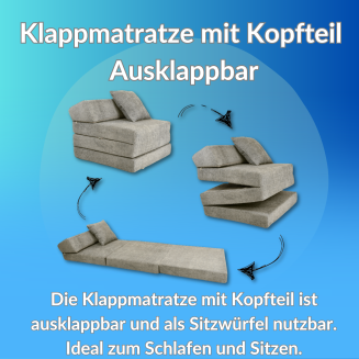 Klappmatratze mit Kopfteil aus Cord - 30