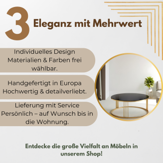 Designer-Couchtisch rund – Glam Round Gold mit schwarzer Glasplatte & Edelstahlgestell - 3