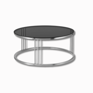 Designer-Couchtisch rund – Glam Round Gold mit schwarzer Glasplatte & Edelstahlgestell - 11