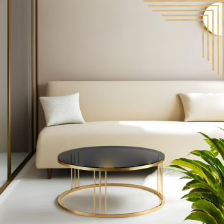 Designer-Couchtisch rund – Glam Round Gold mit schwarzer Glasplatte & Edelstahlgestell - 8