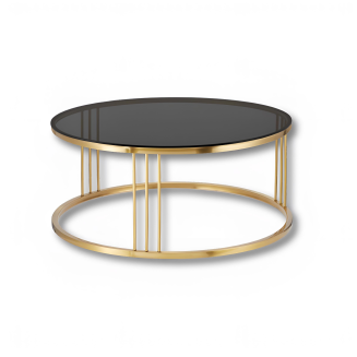 Designer-Couchtisch rund – Glam Round Gold mit schwarzer Glasplatte & Edelstahlgestell - 10