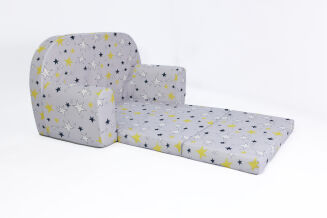 Kindersofa MINI Kindercouch W386_75 Weiß Sterne Grau/Gelb - 3