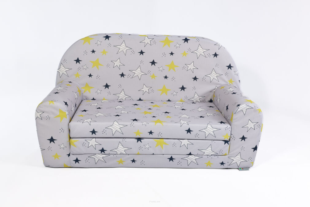 Kindersofa MINI Kindercouch W386_75 Weiß Sterne Grau/Gelb