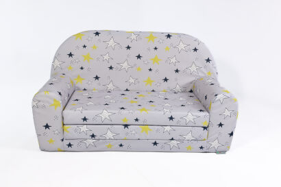 Kindersofa MINI Kindercouch W386_75 Weiß Sterne Grau/Gelb