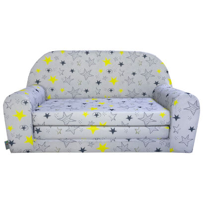 Kindersofa MINI Kindercouch W386_75 Weiß Sterne Grau/Gelb