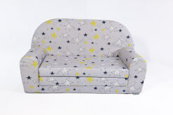 Kindersofa MINI Kindercouch W386_75 Weiß Sterne Grau/Gelb